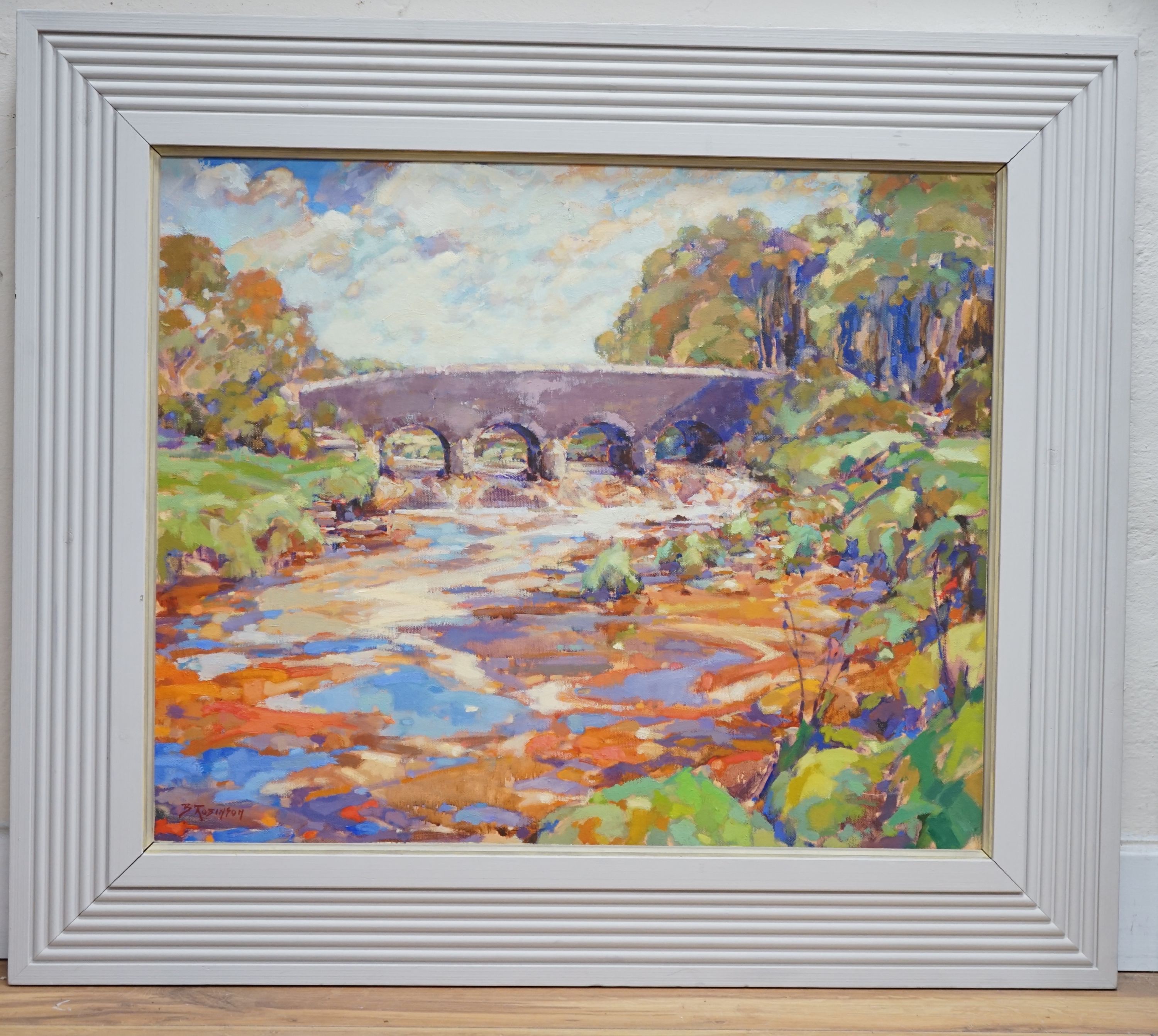 B, Robinson, oil on canvas, 'The Bridge, Ruan Lanihorn', signed, 50 x 60cm